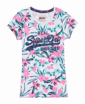 Superdry Vintage Logo Tropicana Női Pólók Fehér/Rózsaszín/Kék | VLWMY2419